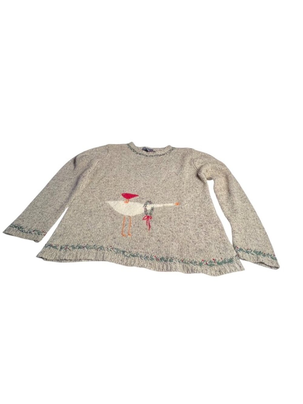 Vintage Northern Isles Women’s S/P Christmas Goose & Cardinal Knit Sweater Beige